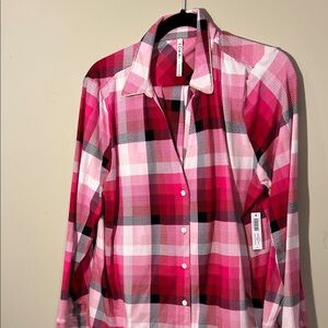 Pink and Red Plaid Button-Up Pajama Set